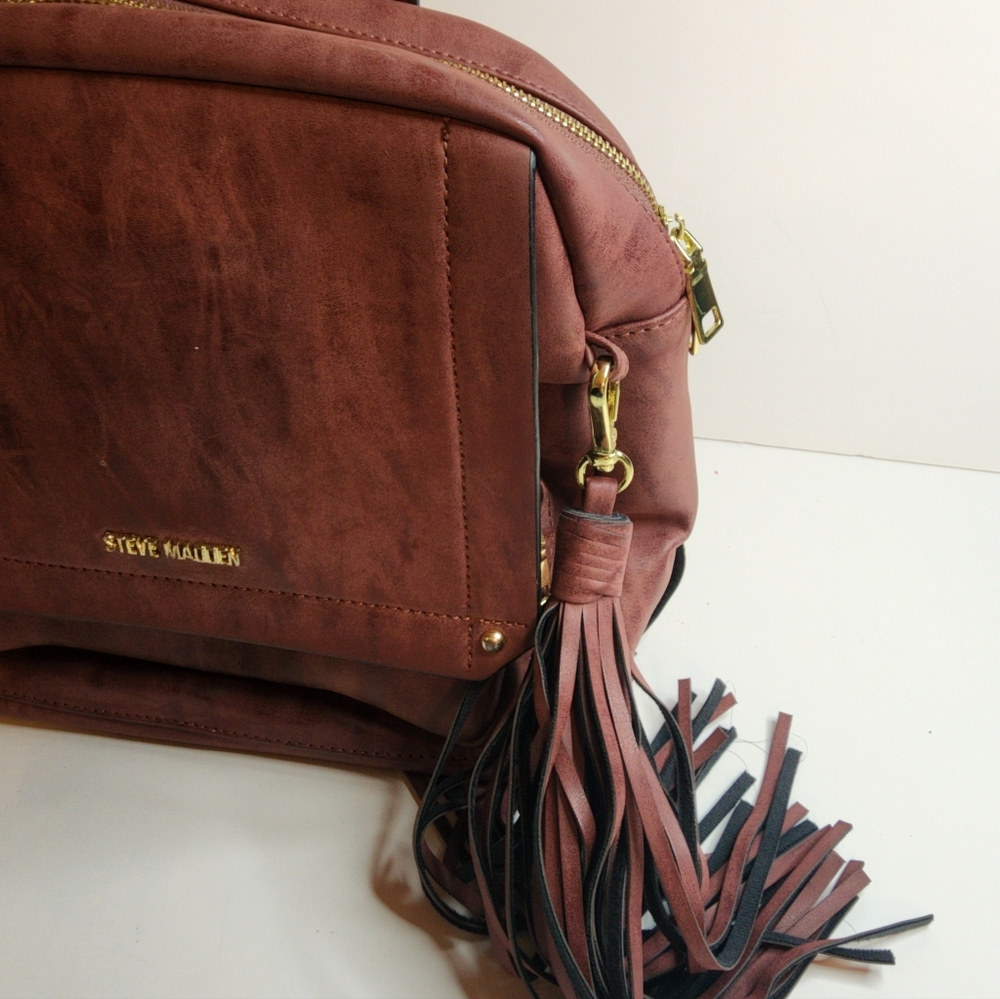 Steve Madden Mauve Backpack Purse Tassel Faux Leather Women - Picture 10 of 12